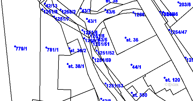 Parcela st. 1251/52 v KÚ Podkopná Lhota, Katastrální mapa