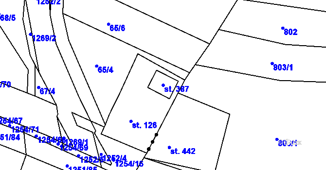 Parcela st. 387 v KÚ Podkopná Lhota, Katastrální mapa