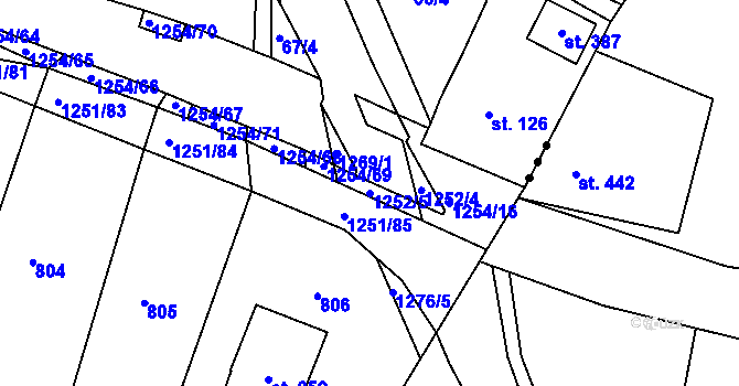 Parcela st. 1252/5 v KÚ Podkopná Lhota, Katastrální mapa