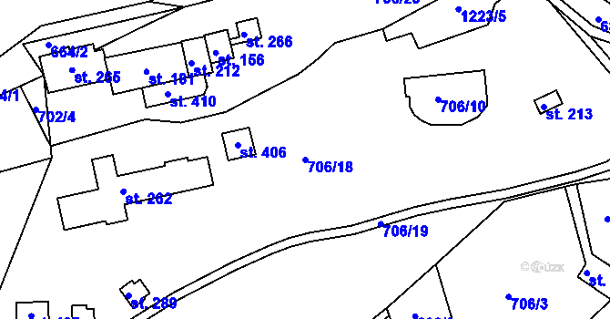 Parcela st. 706/18 v KÚ Podkopná Lhota, Katastrální mapa