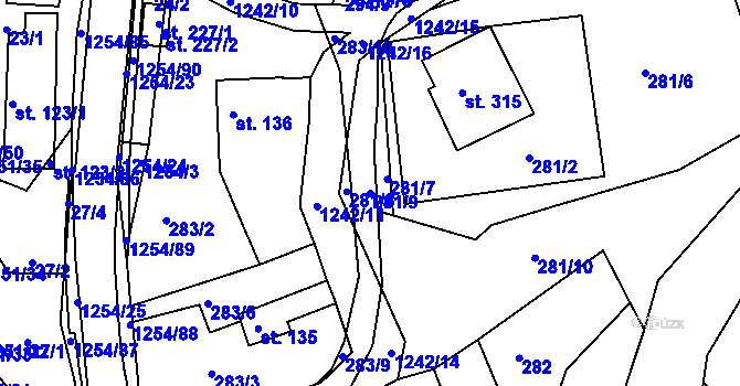 Parcela st. 281/9 v KÚ Podkopná Lhota, Katastrální mapa