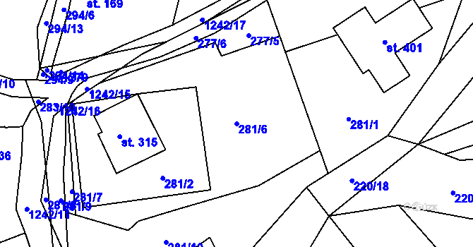 Parcela st. 281/6 v KÚ Podkopná Lhota, Katastrální mapa
