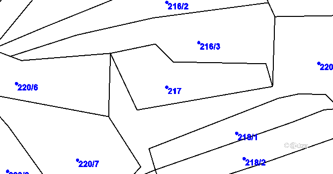 Parcela st. 217 v KÚ Podkopná Lhota, Katastrální mapa