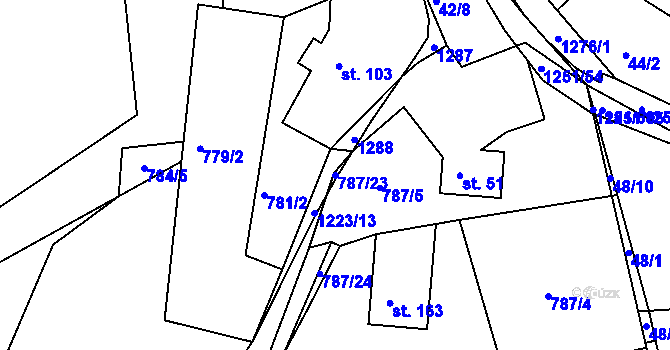 Parcela st. 787/23 v KÚ Podkopná Lhota, Katastrální mapa