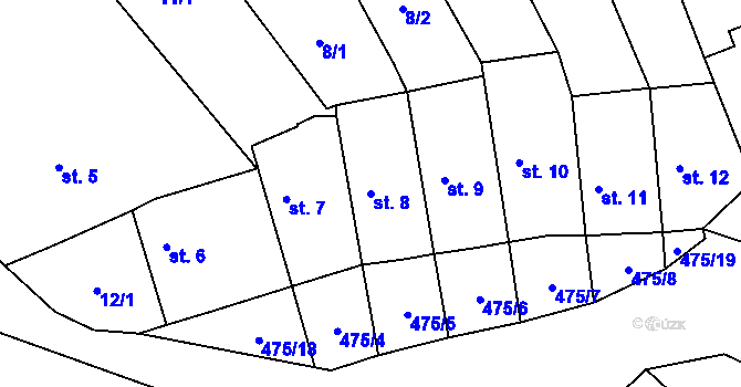 Parcela st. 8 v KÚ Podlažice, Katastrální mapa