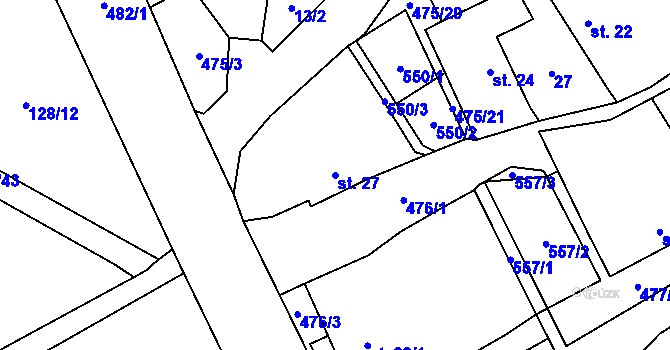 Parcela st. 27 v KÚ Podlažice, Katastrální mapa