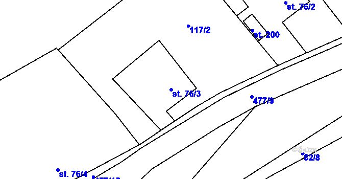 Parcela st. 76/3 v KÚ Podlažice, Katastrální mapa