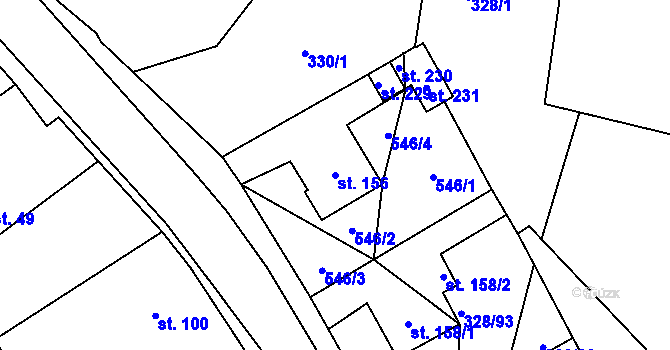 Parcela st. 156 v KÚ Podlažice, Katastrální mapa