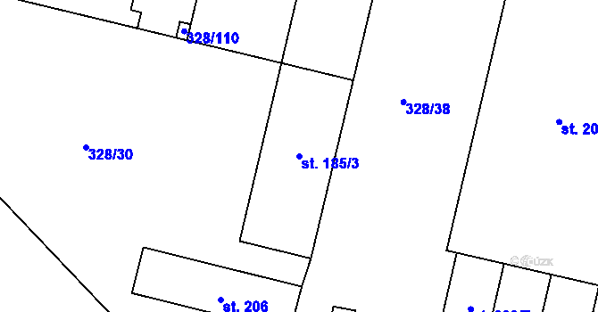 Parcela st. 185/3 v KÚ Podlažice, Katastrální mapa