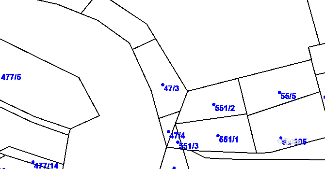 Parcela st. 47/3 v KÚ Podlažice, Katastrální mapa
