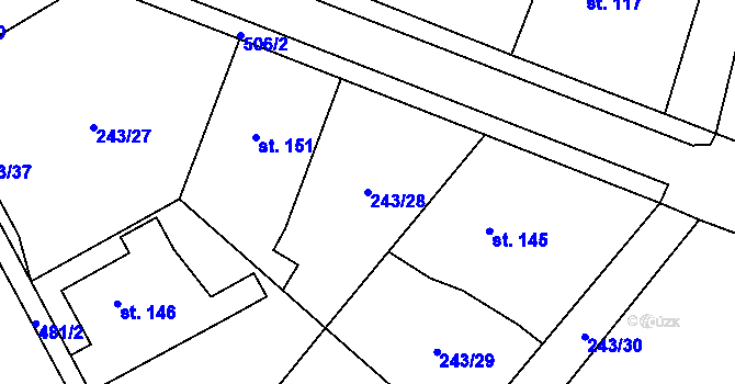 Parcela st. 243/28 v KÚ Podlažice, Katastrální mapa