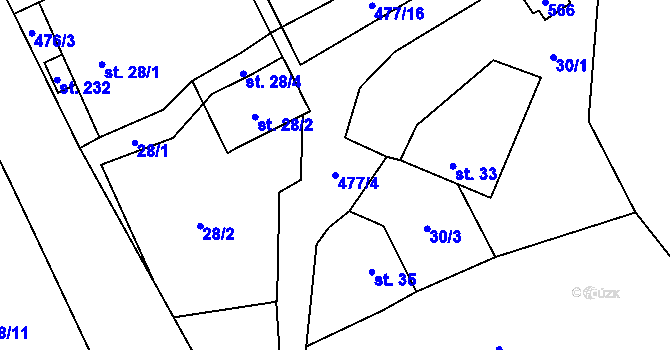 Parcela st. 477/4 v KÚ Podlažice, Katastrální mapa