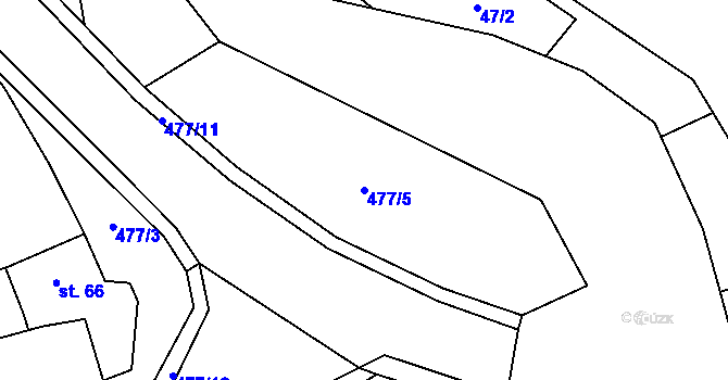 Parcela st. 477/5 v KÚ Podlažice, Katastrální mapa