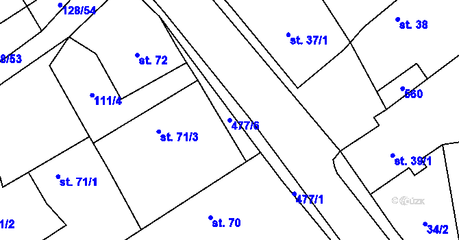 Parcela st. 477/6 v KÚ Podlažice, Katastrální mapa