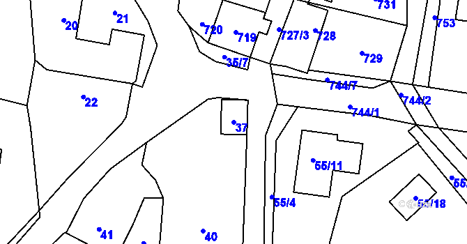 Parcela st. 37 v KÚ Podlesí nad Litavkou, Katastrální mapa