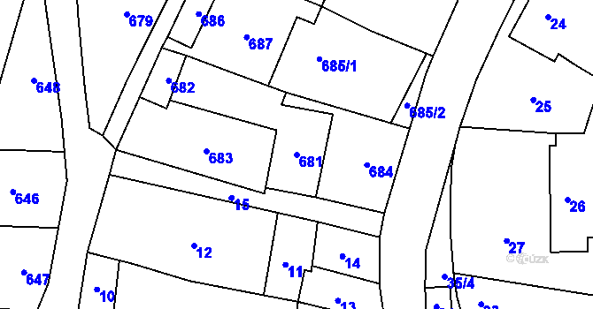 Parcela st. 681 v KÚ Podlesí nad Litavkou, Katastrální mapa