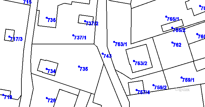 Parcela st. 743 v KÚ Podlesí nad Litavkou, Katastrální mapa