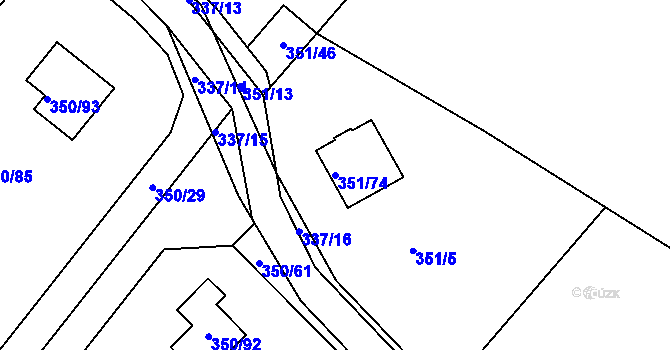 Parcela st. 351/74 v KÚ Podlesí nad Litavkou, Katastrální mapa