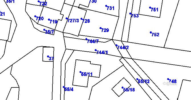 Parcela st. 744/1 v KÚ Podlesí nad Litavkou, Katastrální mapa