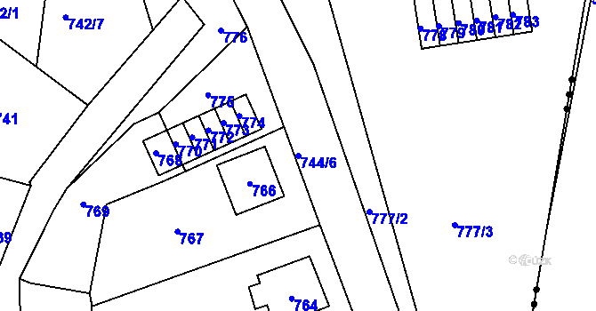 Parcela st. 744/6 v KÚ Podlesí nad Litavkou, Katastrální mapa
