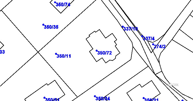 Parcela st. 350/72 v KÚ Podlesí nad Litavkou, Katastrální mapa