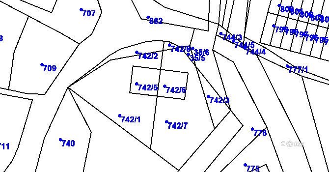 Parcela st. 742/6 v KÚ Podlesí nad Litavkou, Katastrální mapa
