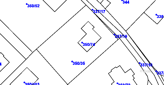 Parcela st. 350/74 v KÚ Podlesí nad Litavkou, Katastrální mapa