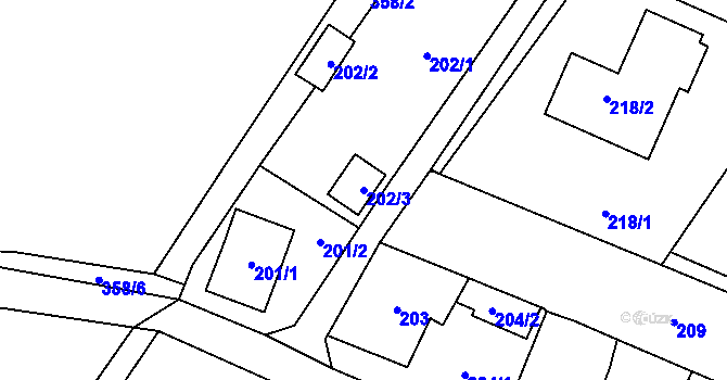 Parcela st. 202/3 v KÚ Podlesí nad Litavkou, Katastrální mapa