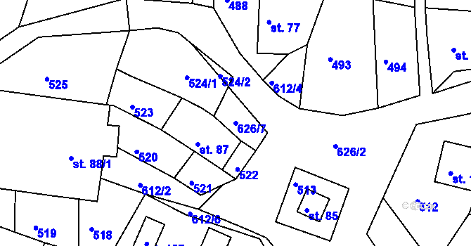 Parcela st. 626/7 v KÚ Turov, Katastrální mapa