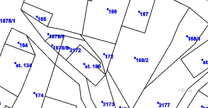 Parcela st. 172 v KÚ Podlesí-město, Katastrální mapa