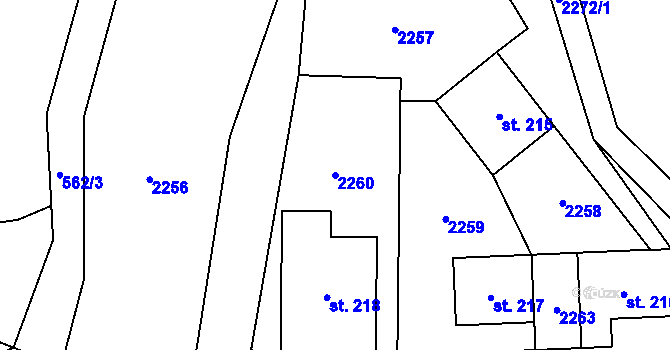 Parcela st. 2260 v KÚ Podlesí-město, Katastrální mapa