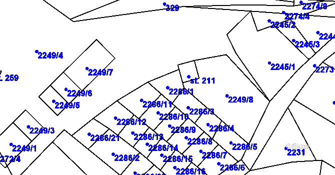 Parcela st. 2286/1 v KÚ Podlesí-město, Katastrální mapa