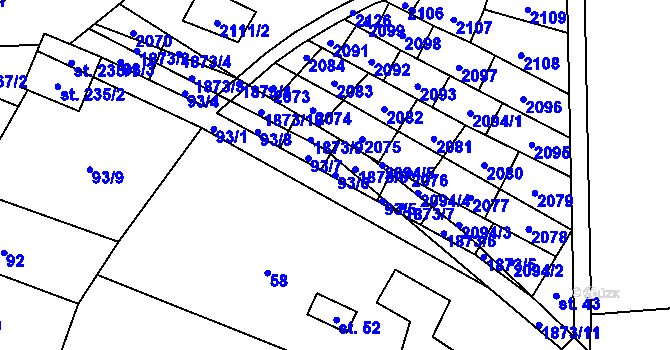 Parcela st. 93/6 v KÚ Podlesí-město, Katastrální mapa