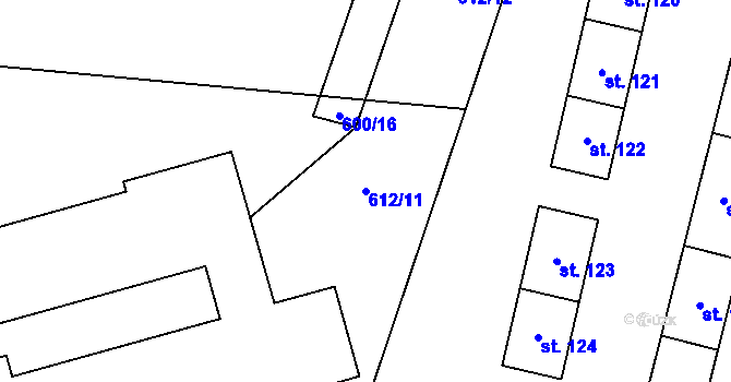 Parcela st. 612/11 v KÚ Podlesí-město, Katastrální mapa
