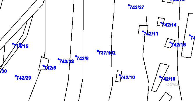 Parcela st. 737/102 v KÚ Podlesí-město, Katastrální mapa