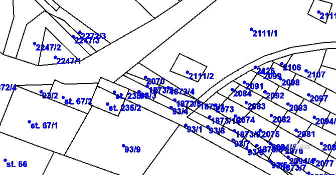 Parcela st. 1873/4 v KÚ Podlesí-město, Katastrální mapa