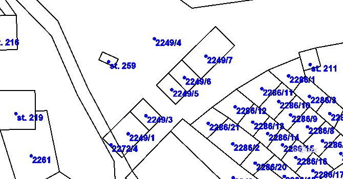 Parcela st. 2249/5 v KÚ Podlesí-město, Katastrální mapa