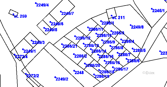 Parcela st. 2286/13 v KÚ Podlesí-město, Katastrální mapa
