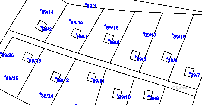 Parcela st. 89/16 v KÚ Brňov, Katastrální mapa