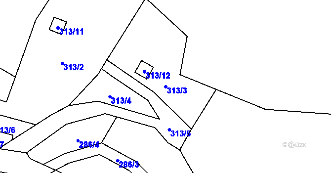 Parcela st. 313/3 v KÚ Brňov, Katastrální mapa