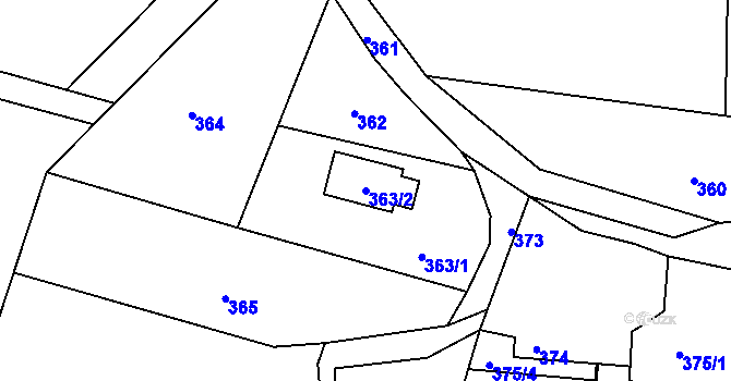 Parcela st. 363/2 v KÚ Brňov, Katastrální mapa