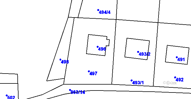 Parcela st. 496 v KÚ Brňov, Katastrální mapa