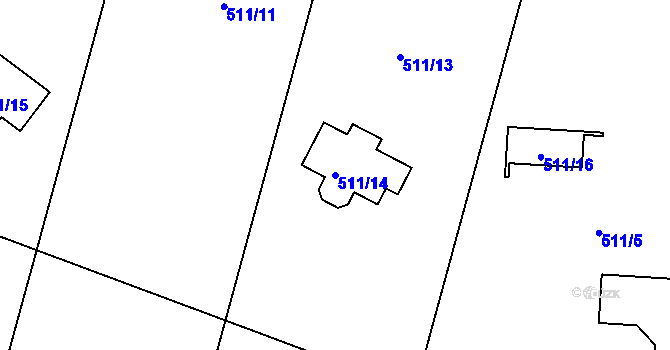 Parcela st. 511/14 v KÚ Brňov, Katastrální mapa