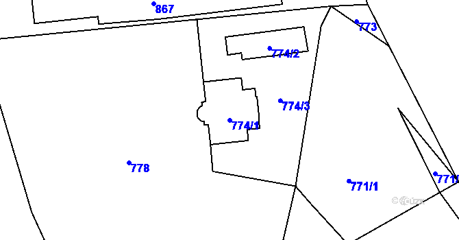 Parcela st. 774/1 v KÚ Brňov, Katastrální mapa