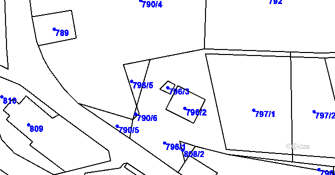 Parcela st. 796/3 v KÚ Křivé, Katastrální mapa