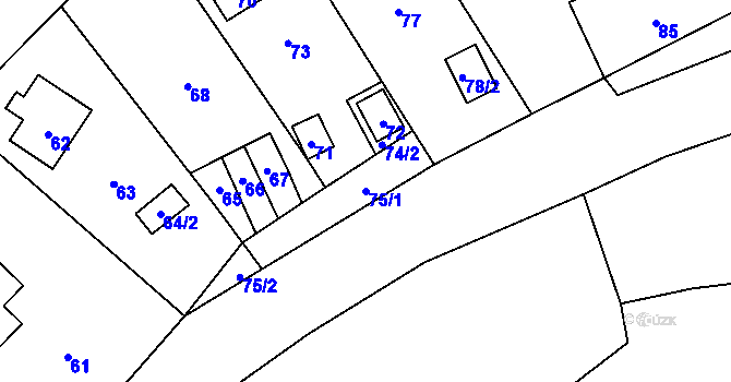 Parcela st. 75/1 v KÚ Křivé, Katastrální mapa
