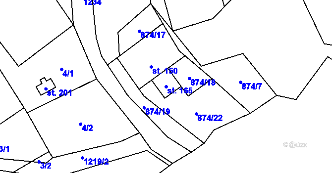 Parcela st. 165 v KÚ Podlešín, Katastrální mapa
