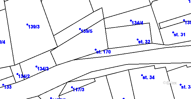 Parcela st. 170 v KÚ Podlešín, Katastrální mapa