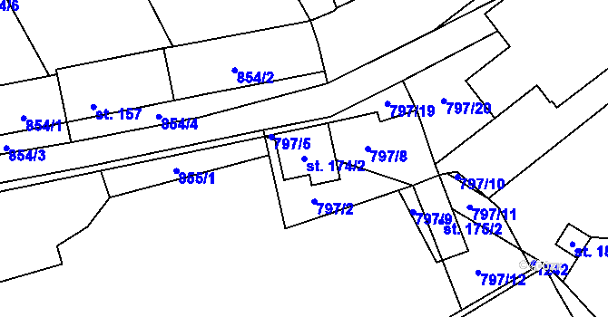 Parcela st. 174/2 v KÚ Podlešín, Katastrální mapa