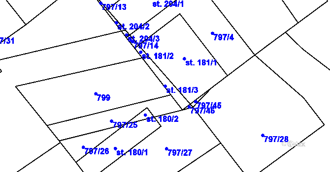 Parcela st. 181/3 v KÚ Podlešín, Katastrální mapa